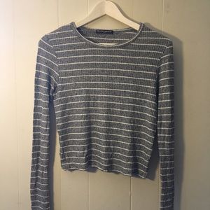 Brandy Melville Grey & White Striped Top